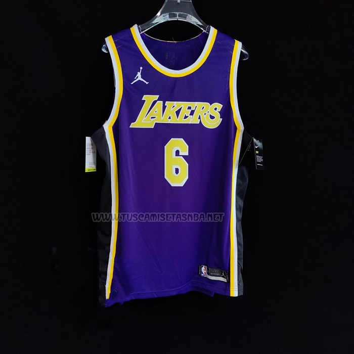 Camiseta LeBron James NO 6 Los Angeles Lakers Statement Autentico Violeta